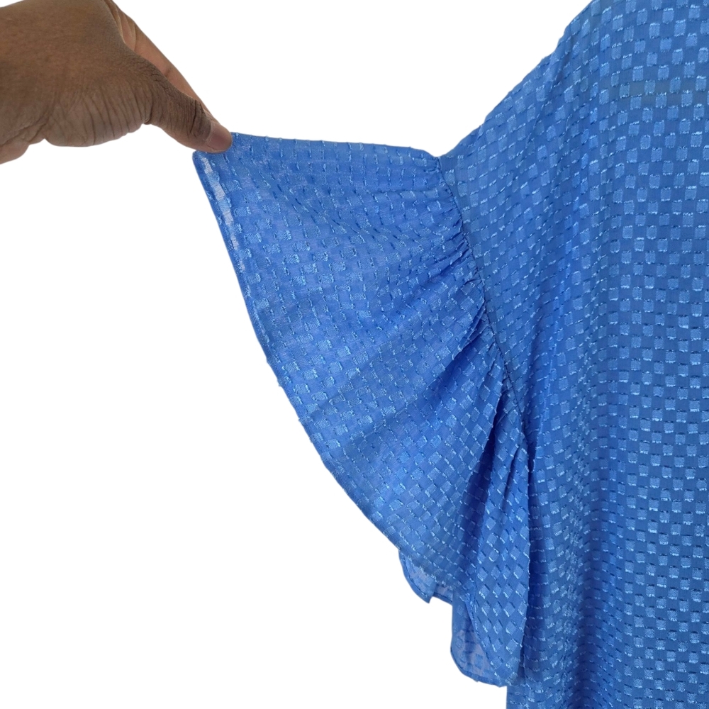 Alice + Olivia  Blue Textured Blouse Ruffle Detail Top - Picture 5 of 13